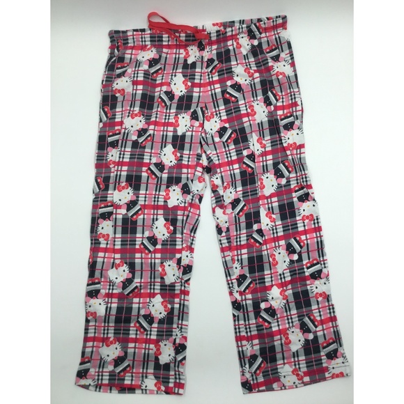 Sanrio Hello Kitty Plaid Pajama Pants Size Medium Cropped 100% Cotton - Picture 1 of 3